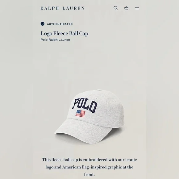 Polo Ralph Lauren American Flag Gray Fleece Baseball Cap Snap Back Unisex Adult - Picture 8 of 8